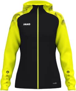 Jas met kap Sonic damesmaten zwart/fluogeel
